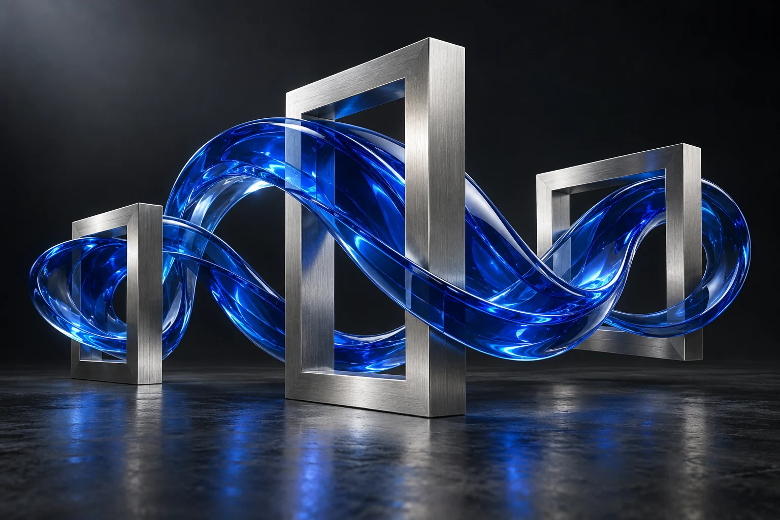 Abstract blue and silver connected forms